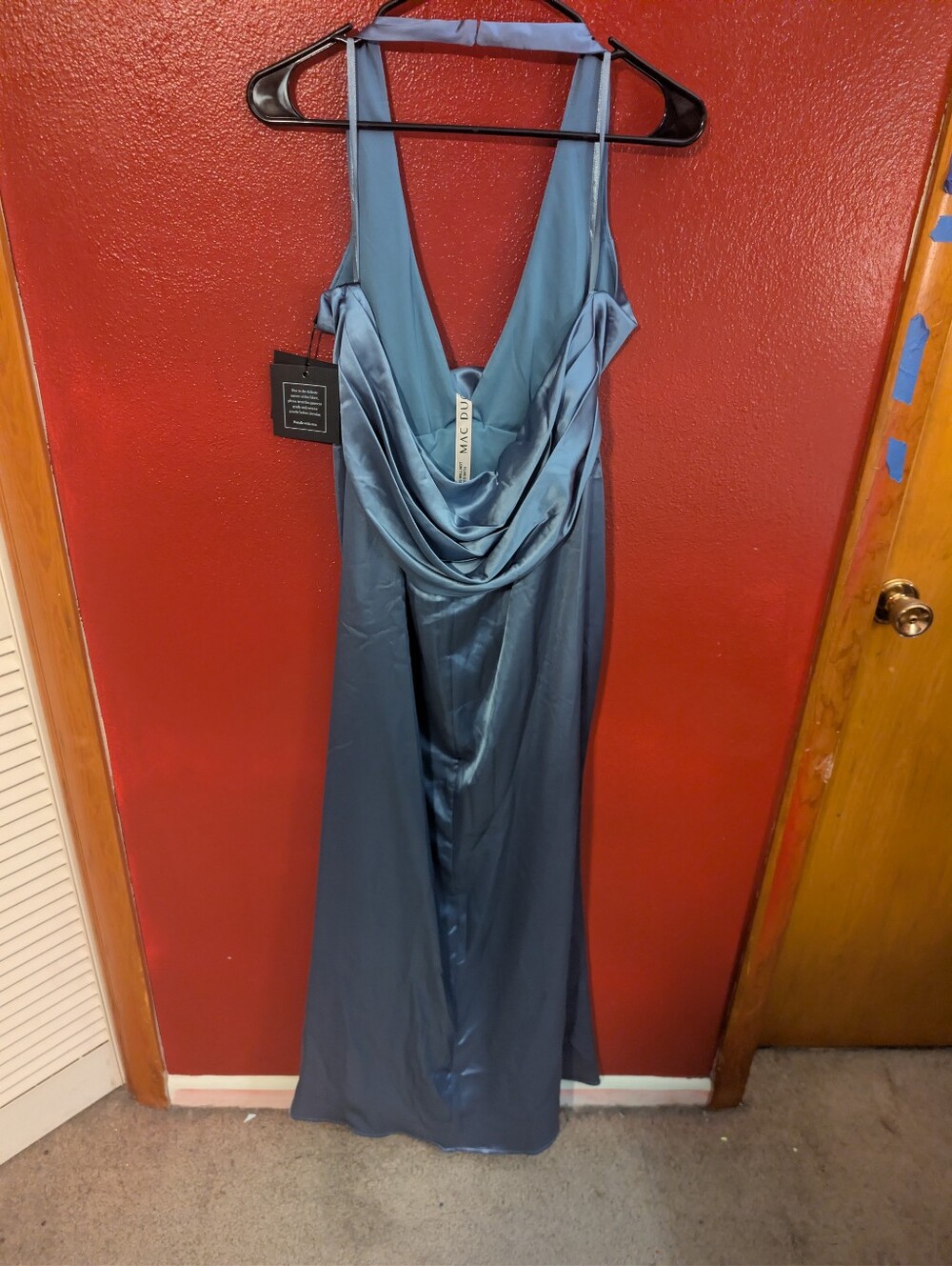 Mac Duggal 49913 sz 12 Satin Halter Gown with Rosette Detail - Blue - Picture 6 of 7